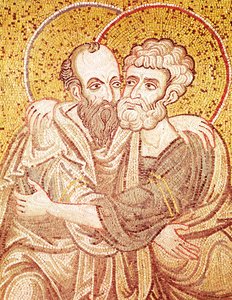 Saints Peter and Paul Embracing by Byzantine School
